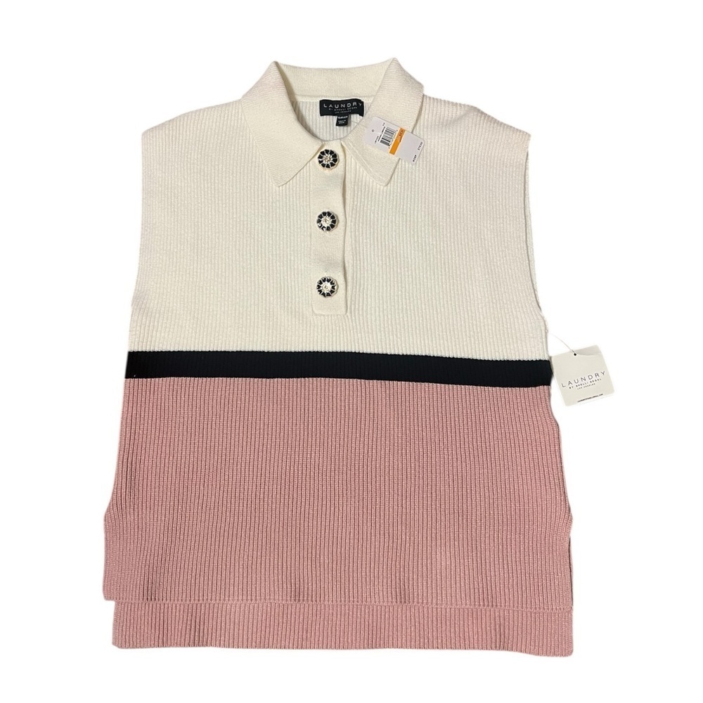 Laundry By Shelli Segal Colorblock Cap Sleeve Polo Sweater Sz S NWT - Picture 2 of 4
